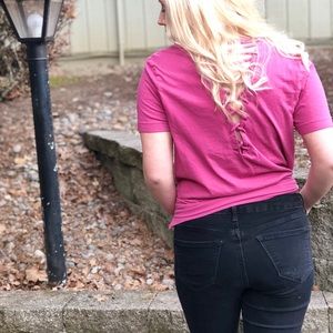 PINK lace back T-shirt